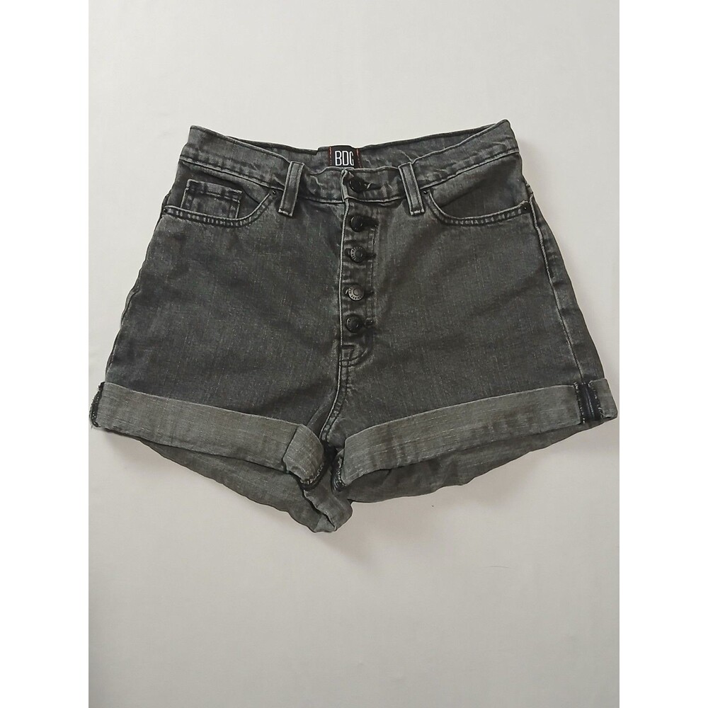 BDG Urban Outfitters Womens 27 Mom High Rise Denim Shorts Button Fly Cuffed blk